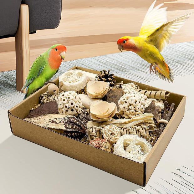 Natural Bird Toy Foraging Parrot Shredding Toys Box – Safe, Fun, and Engaging for Small-Medium Birds