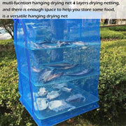 Drying Rack 4 Layers Folding Mesh, Foldable Nylon Netting, Hanging Drying Net, for Shrimp, Fish, Fruit, Vegetables, Herb, with Zipper Opening - Blue (25.59X13.78X13.78 in)