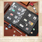 Lewtemi Stamp Collecting Albums Set Stamp Collection Book Include 20 Pages Album Binder Tweezer and Loop Magnifier Collecting Supplies for Collectors(Black)