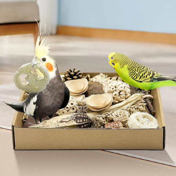 Natural Bird Toy Foraging Parrot Shredding Toys Box – Safe, Fun, and Engaging for Small-Medium Birds