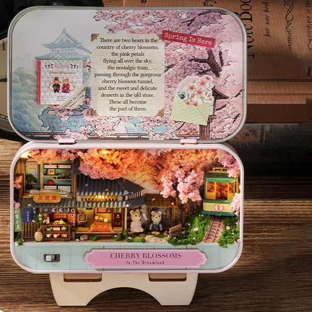 Box Theatre Dollhouse Kit – DIY Miniature Tin Box House with LED Lights