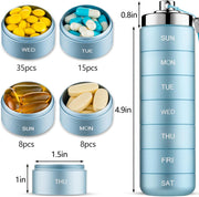 Metal Travel Pill Organizer, Portable 7 Day Vitamin Organizer Stackable, Waterproof 1 Times A Day Pill Box, Large Pill Container, Daily Medicine Organizer for Vitamin, Fish Oil, Supplement