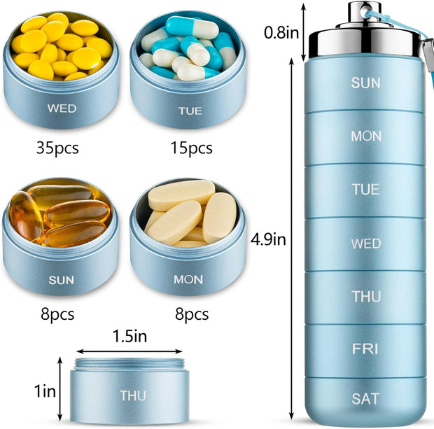 Metal Travel Pill Organizer, Portable 7 Day Vitamin Organizer Stackable, Waterproof 1 Times A Day Pill Box, Large Pill Container, Daily Medicine Organizer for Vitamin, Fish Oil, Supplement
