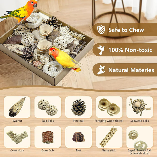 Natural Bird Toy Foraging Parrot Shredding Toys Box – Safe, Fun, and Engaging for Small-Medium Birds