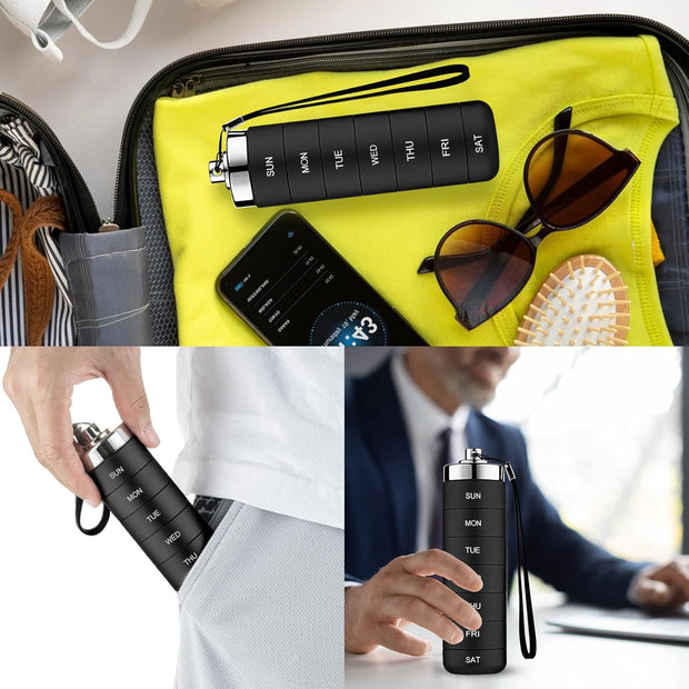 Metal Travel Pill Organizer, Portable 7 Day Vitamin Organizer Stackable, Waterproof 1 Times A Day Pill Box, Large Pill Container, Daily Medicine Organizer for Vitamin, Fish Oil, Supplement