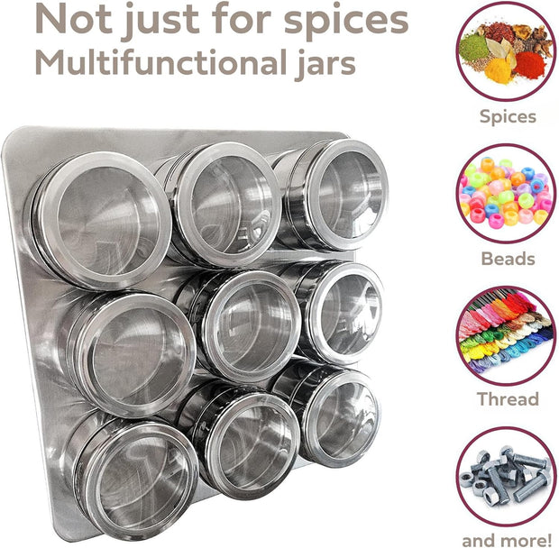 Uncluttered Designs Intergalactic Spice Rack Set With Magnetic Jars, Stand and Wall Mount by (9 Tin)