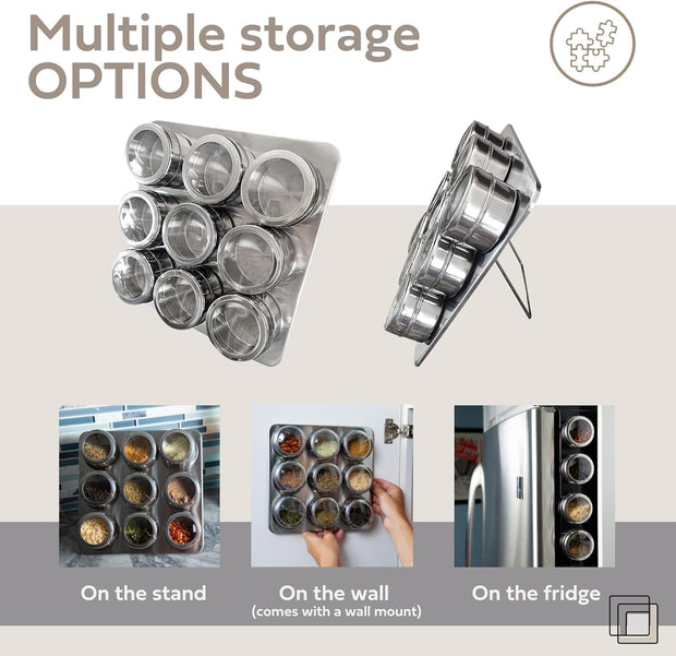 Uncluttered Designs Intergalactic Spice Rack Set With Magnetic Jars, Stand and Wall Mount by (9 Tin)