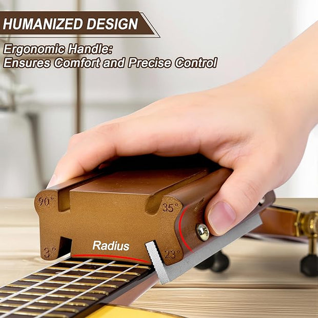 4-in-1 Bass and Guitar Fret File – 3°/23°/35°/90° Fret Dressing Tool | Essential Luthier Tool for Beveling, Rounding, and Deburring