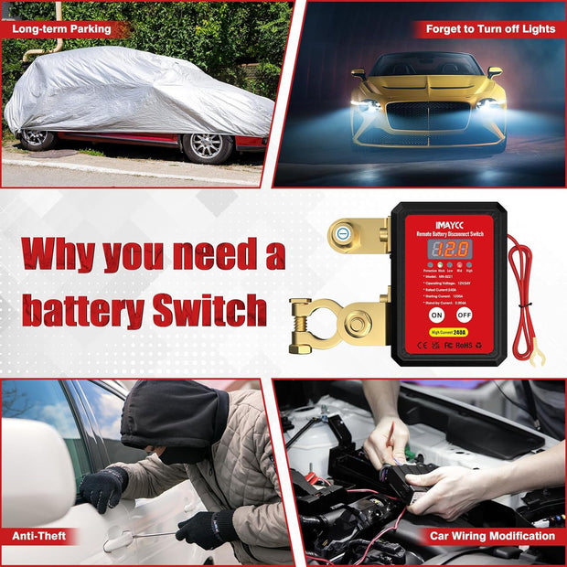 Kill Switch for Car, 12V Remote Battery Disconnect Switch 240A, Car Battery Kill Switch Anti Theft, Automatic Cut/Shut Off Switch for Auto, RV, ATV,Truck, Boat.