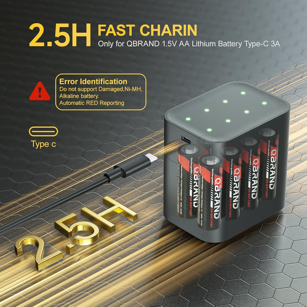 Lithium AA Rechargeable Batteries with Charger - 8 Pack 1.5V 3600mWh Double A Batteries, Quick Charge 3H, Storage Box for Blink Cameras/Game Callers/Motorized Toys (Replace with Nimh/Nicd/Lithium)