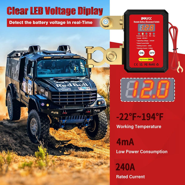 Kill Switch for Car, 12V Remote Battery Disconnect Switch 240A, Car Battery Kill Switch Anti Theft, Automatic Cut/Shut Off Switch for Auto, RV, ATV,Truck, Boat.