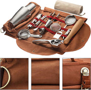 Bartender Travel Bag – Portable Canvas Barware Storage Roll Bag with Shoulder Strap
