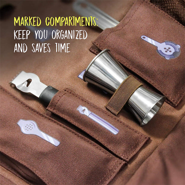 Bartender Travel Bag – Portable Canvas Barware Storage Roll Bag with Shoulder Strap