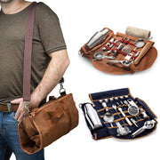 Bartender Travel Bag – Portable Canvas Barware Storage Roll Bag with Shoulder Strap