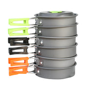 Camping Cookware Set – Portable 10-Piece Outdoor Cooking Kit | Non-Stick Pots, BPA-Free Bowls & Utensils, Wooden Spatula, Cleaning Sponge